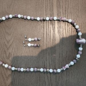 Purple and White Beaded Necklace